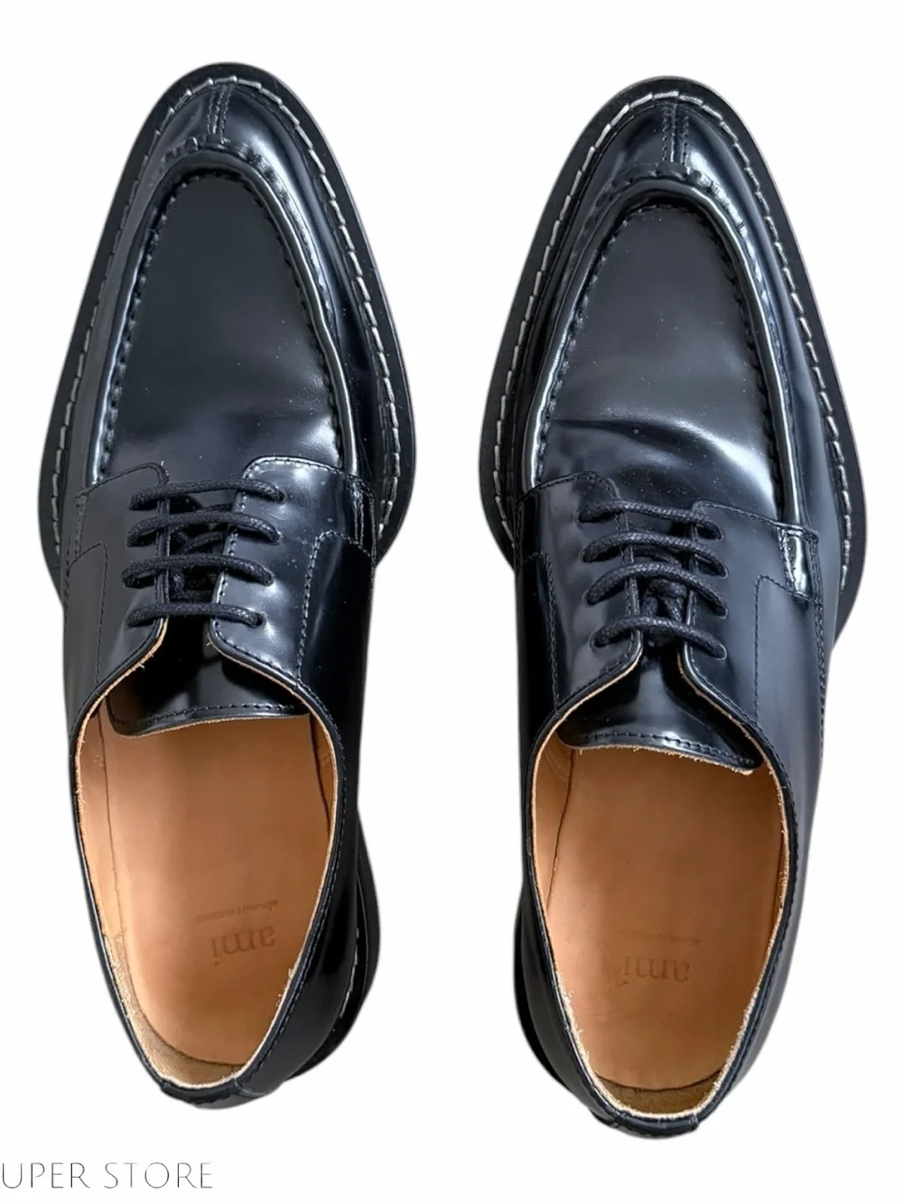 Ami Paris Black Leather Derby Shoes Lace Up Round Toe Made in Portugal EU 40